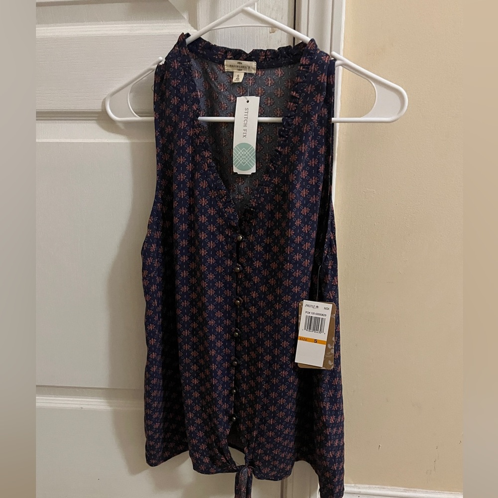 Mason & Belle Navy Kimla Tie Front Top